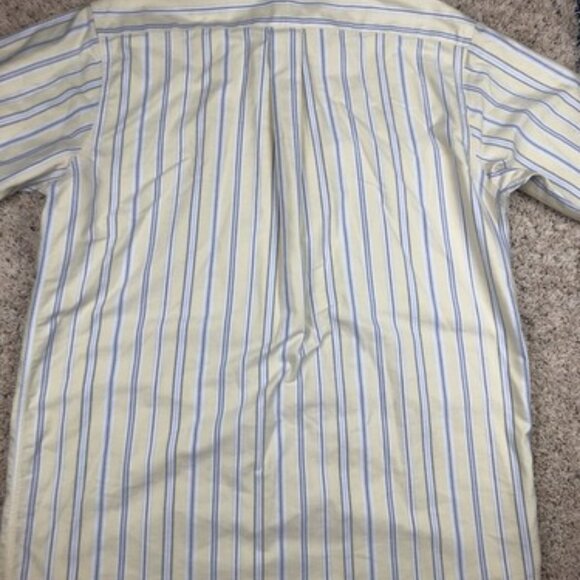 LL Bean Button Up Shirt Yellow Blue Gray Striped Size 16 Reg 0AUR8 Short Sleeve - Picture 9 of 9